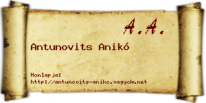 Antunovits Anikó névjegykártya